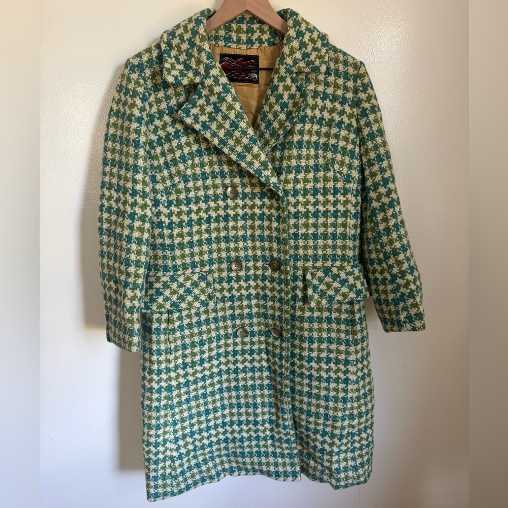 Vintage 70s plaid houndstooth peacoat